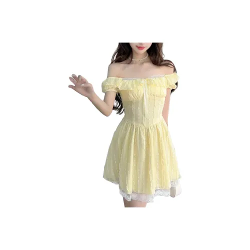 MM Короткий рукав Платье Женское Желтое