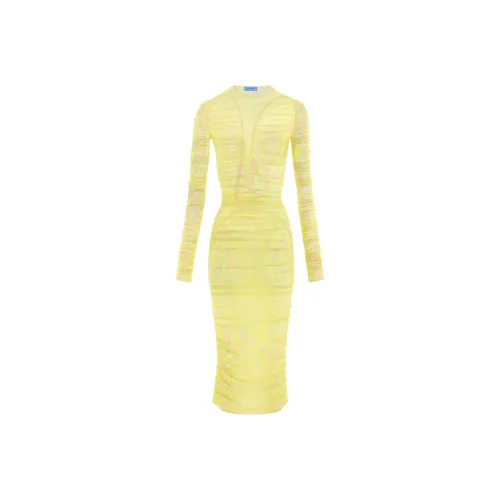 Mugler Желтые Женские Длинные Платья с Рукавами