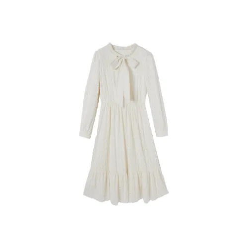 XIANGYING Длинное платье с длинными рукавами женское бежевый