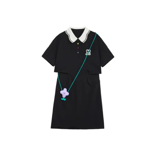 ZIHAN Короткий рукав Платье Женское Черное