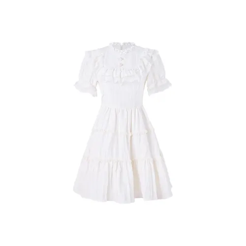 Blovelan Короткий рукав Платье Женское Кремовый Абрикос