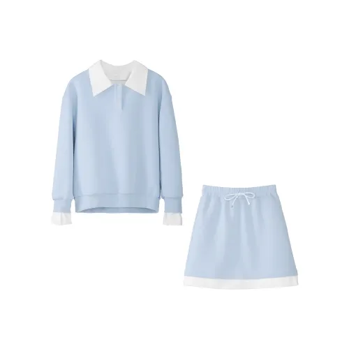 Fstudio Early Spring Korean Style Petite Fashion Patchwork Sweatshirt Set Women's Blue