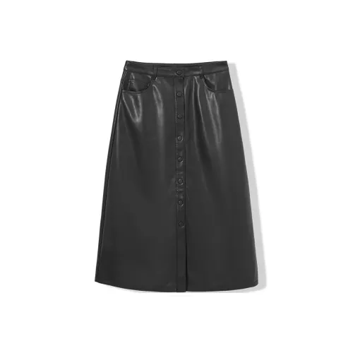 Hotwind Кожа Длинная Юбка Женская Черная