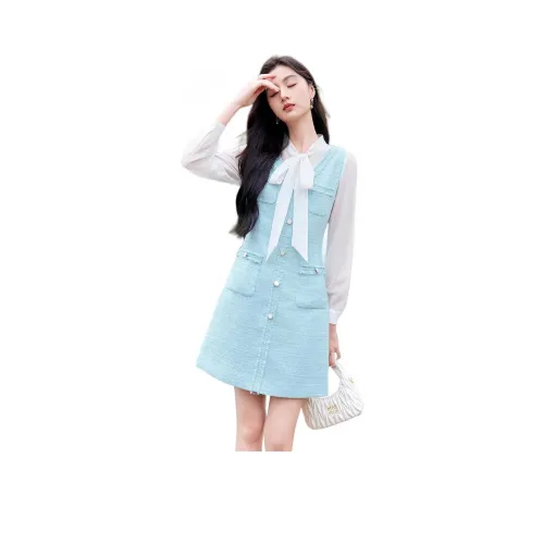 Like The Age Of Water Длинное Платье с Длинными Рукавами Женское Синее