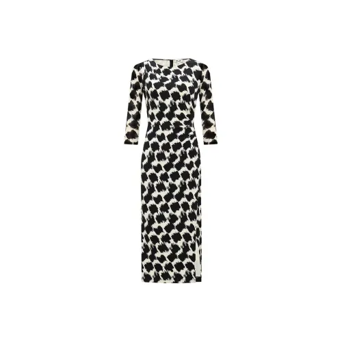 Diane von Furstenberg SS25 Длинное платье с длинными рукавами женское черное белое