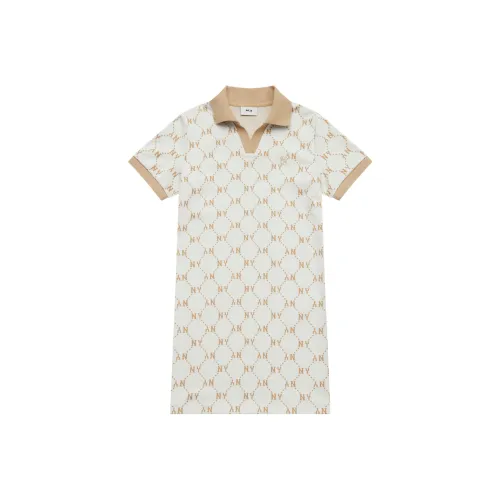 MLB MONOGRAM Коллекция New York Yankees SS25 Короткий рукав Платье Женское Айвори Белый