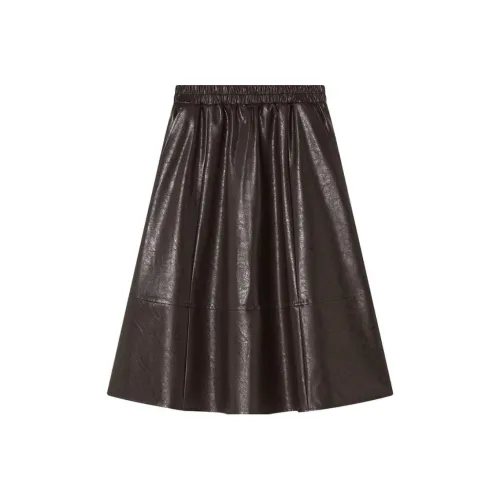 COVERINS Кожа Длинная Юбка Женская Темно-Кофейная