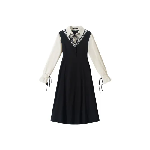 AHDO Длинное платье с длинными рукавами женское черное