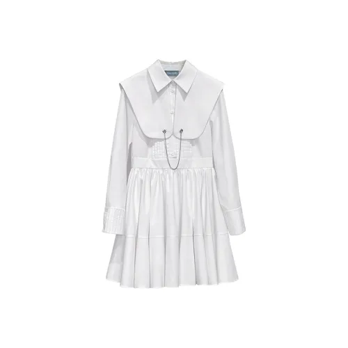 NancyCavally Белое Женское Длинное Платье с Длинным Рукавом