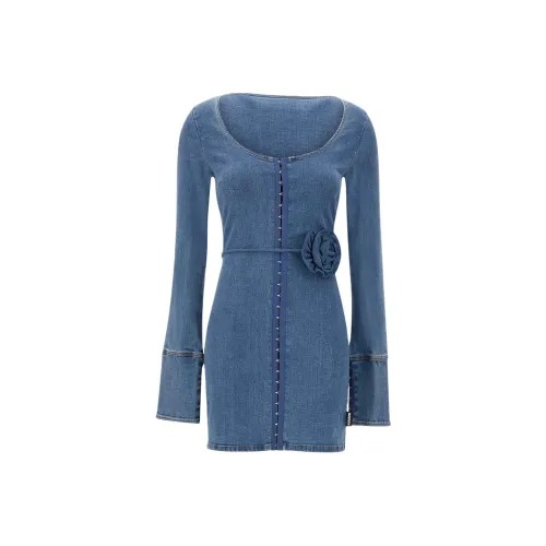 Rotate Длинное платье с длинными рукавами женское синее