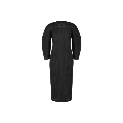 PLEATS PLEASE ISSEY MIYAKE FW24 Длинное платье с длинным рукавом женское черное