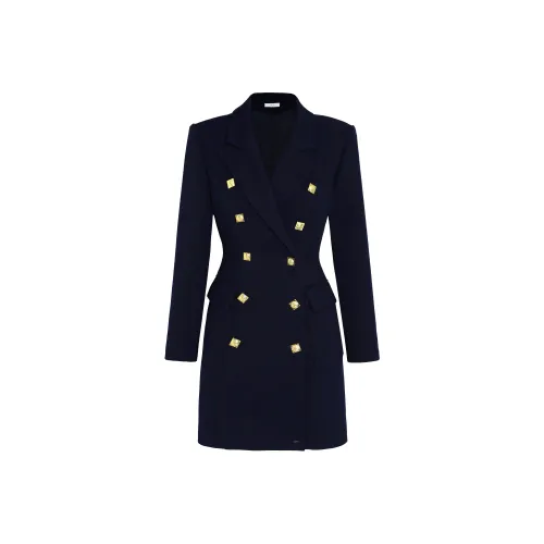 AUI Длинное платье с длинными рукавами женское темно-синий