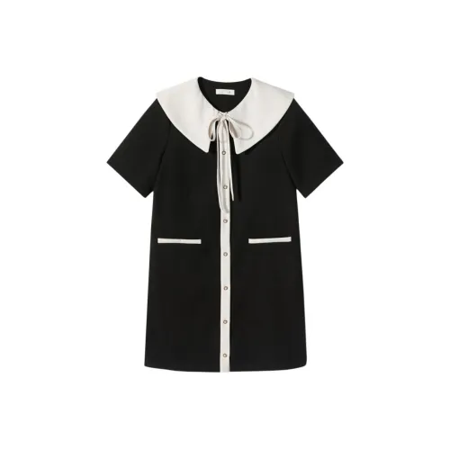 EICHITOO Короткое платье с короткими рукавами женское черная отделка