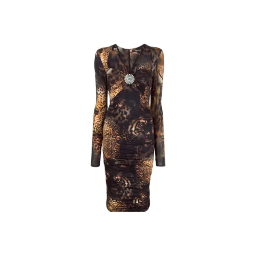 Roberto Cavalli Длинное платье с длинными рукавами женское многоцветное