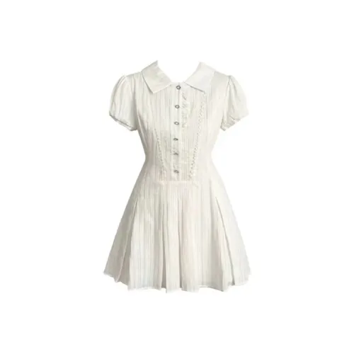Lookinto Короткий рукав Платье Женское Белое