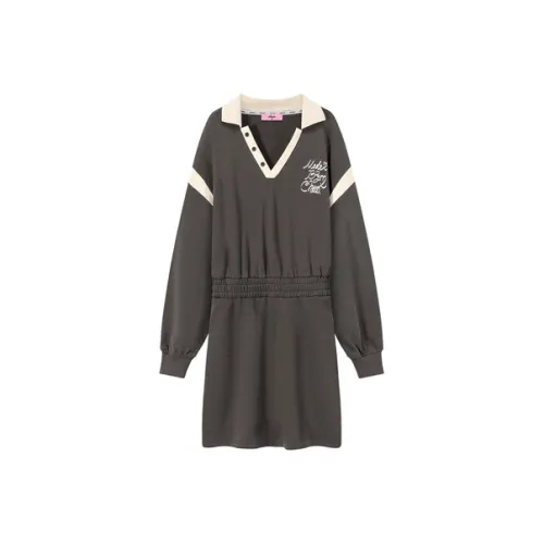 CHUU Длинное платье с длинными рукавами женское темно-серое