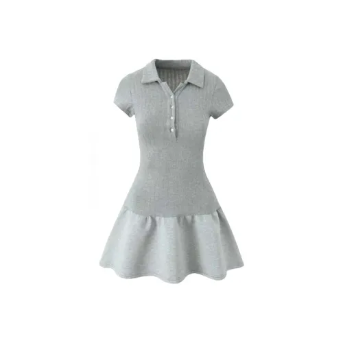 SISC Короткий рукав Платье Женское Серое