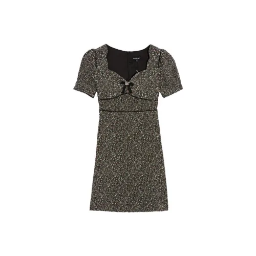 BEBE Цветочный Черный Женские Короткие Платья с Рукавами