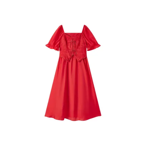 EICHITOO Короткий рукав платье женское красное