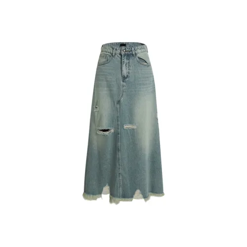 LIUREGALI Denim Long Skirt Women's Sky Blue