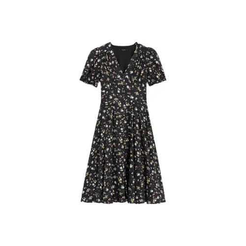 BEBE Короткий рукав Платье Женское Цветочное Черное