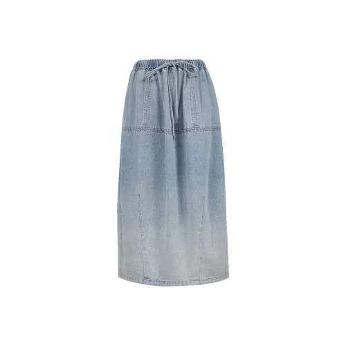 ONLY Деним Длинная Юбка Женская Выстиранный Деним Синий