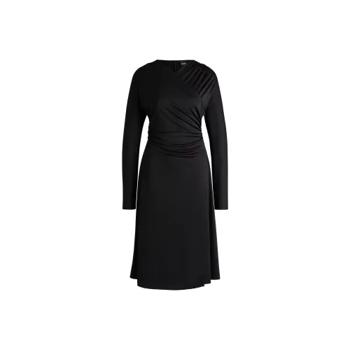 HUGO BOSS Черное Женское Длинное Платье с Длинным Рукавом