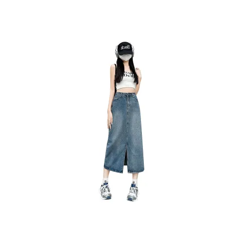La Chapelle Denim Long Skirt Women's Vintage Blue Ла Шапель Деним Длинная Юбка Женская Винтажный Синий