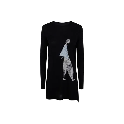 Yohji Yamamoto Черные Женские Длинные Платья с Длинными Рукавами