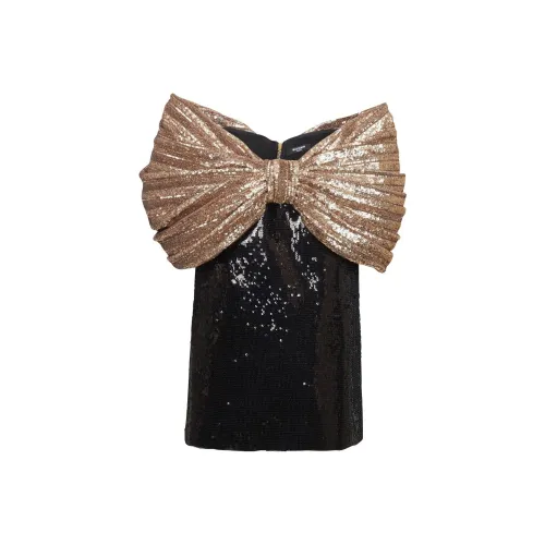 BALMAIN Черное Женское Короткое Платье с Рукавами