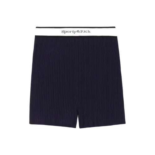 SPORTY RICH SS24 Сериф Логотип Повседневные шорты Женские Сине-белый