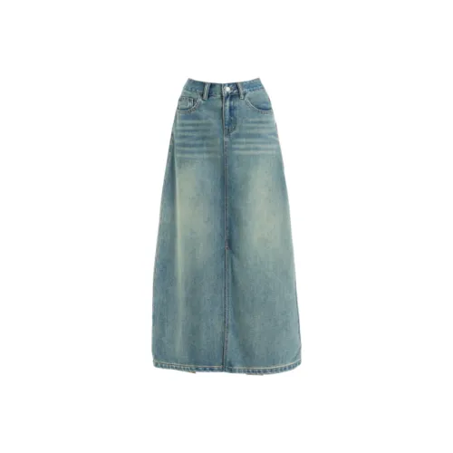 ZXZA Denim Long Skirt Women's Vintage Blue ZXZA Деним Длинная Юбка Женская Винтажный Синий