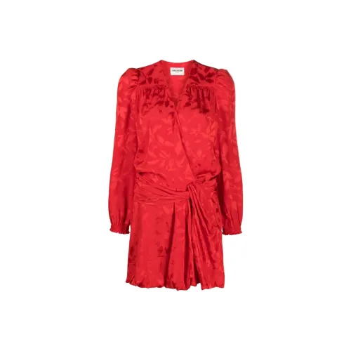 Zadig Voltaire Длинное платье с длинными рукавами женское красное