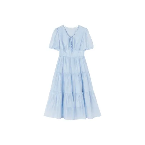 XIANGYING Blue Женские Короткие Платья с Рукавами