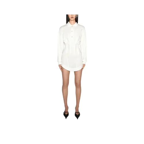 Mugler SS25 Белый Корсетное POLO Платье Длинное с Рукавами Платье Женское Белое