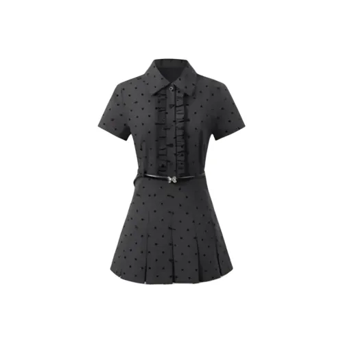 Nooidea Official Короткое платье с короткими рукавами женское черное в горошек