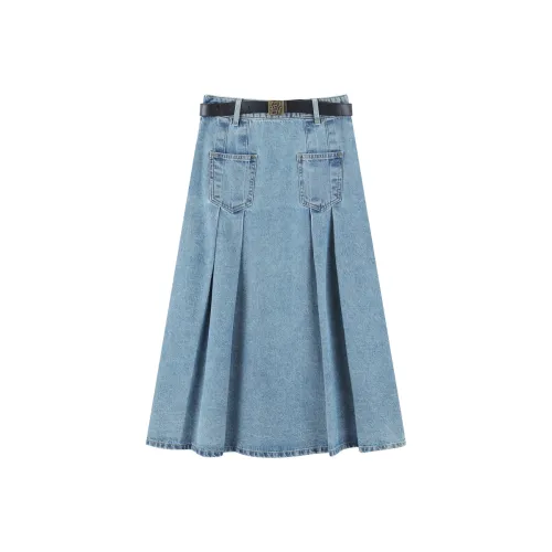LEDIN Denim Long Skirt Women's Blue