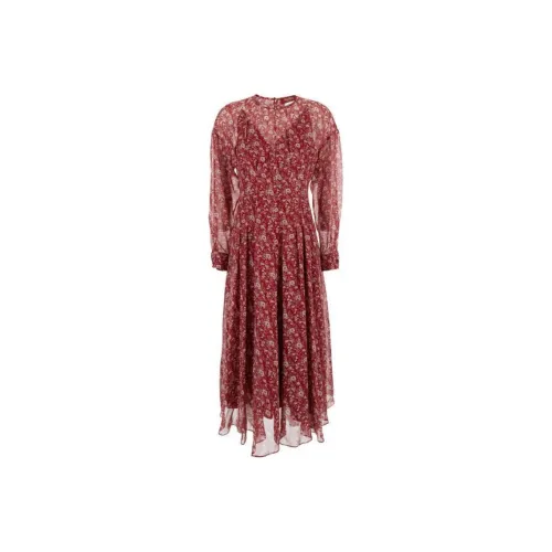 MaxMara Studio Длинное платье с длинными рукавами женское красное