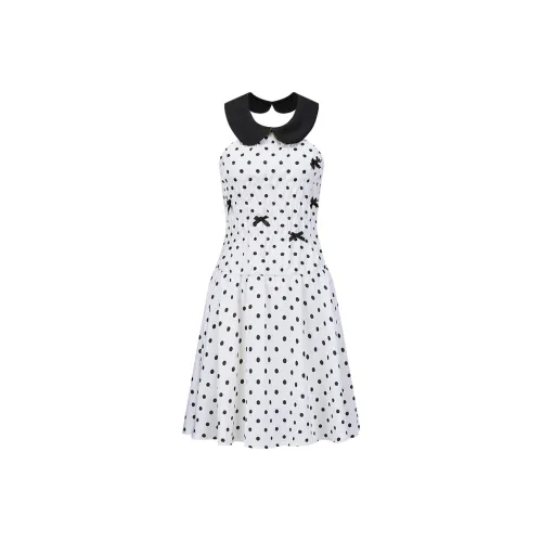 Girly Fancy Club Без рукавов Платье Женское Черный Белый Гороховый