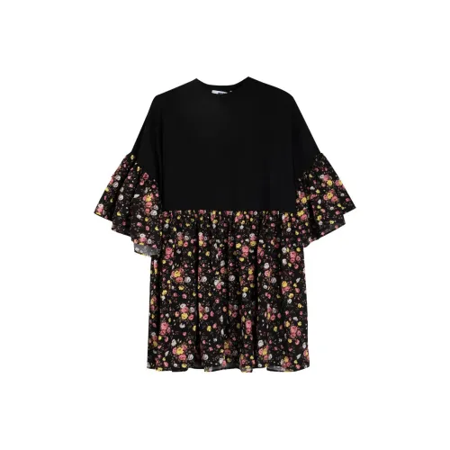 MSGM Черное Женское Короткое Платье с Рукавами