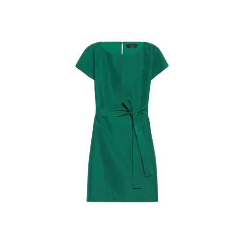 WEEKEND MaxMara Tripoli Коллекция Расклешенное Платье из Тафты с Короткими Рукавами Женское Зеленое