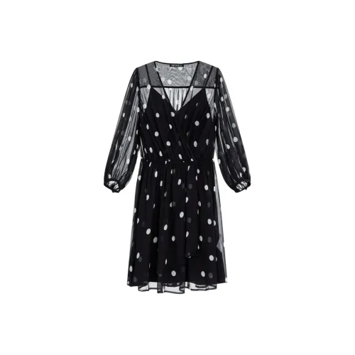 MO&CO Черно-белая панда Гороховый узор Женские Длинные рукава Платья