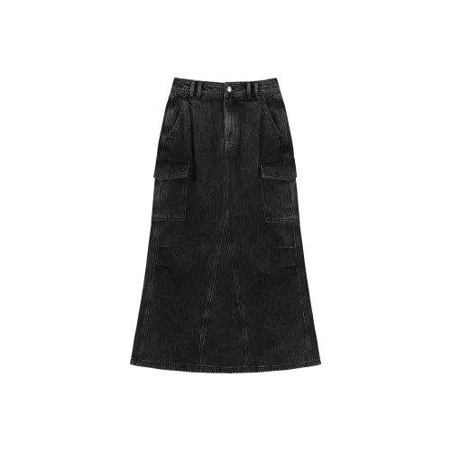 PEACEBIRD Деним Длинный Юбка Женские Деним Черный