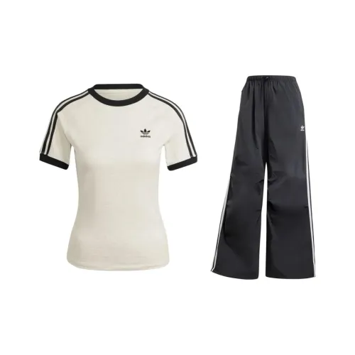 adidas originals Одежда Наборы Абрикосовый топ + черные брюки Женские Повседневные костюмы