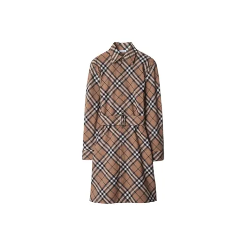 Burberry Длинное платье с длинными рукавами женское коричневое