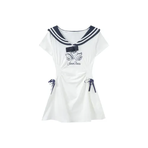 IQC Короткий рукав Платье Женское Белое Короткий