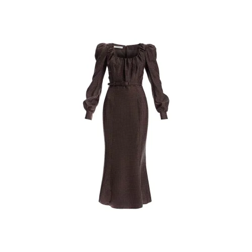 Alessandra Rich Длинное платье с длинными рукавами женское коричневое