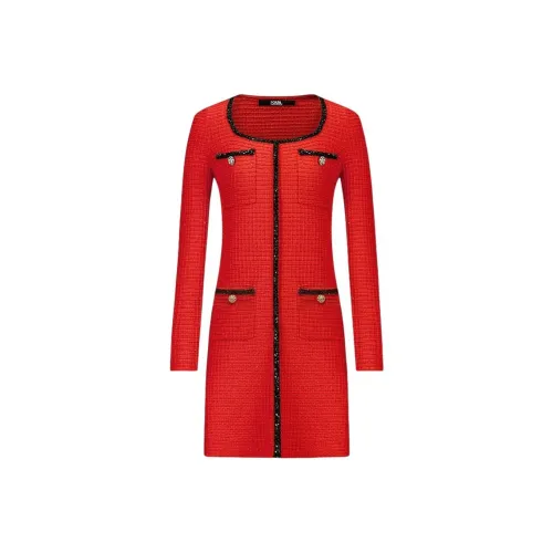 KARL LAGERFELD Длинное платье с длинными рукавами женское красное