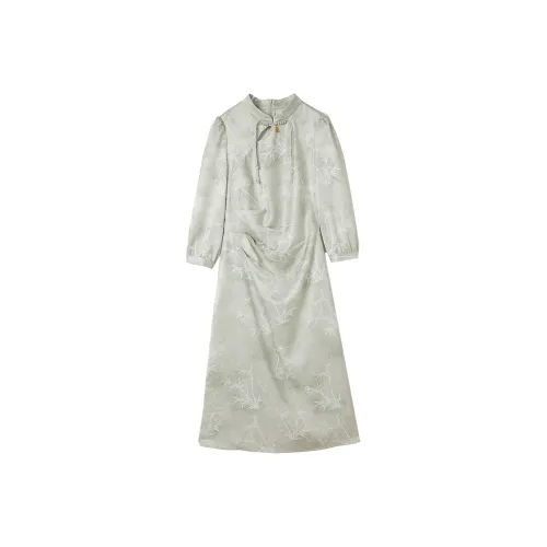 XIANGYING Длинное платье с длинным рукавом женское зеленое