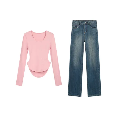 ETSE Повседневный костюм женский розовый + синий